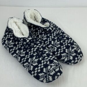 Aerie Slipper Socks Navy Blue Fair Isle Wool Blend Size M/L